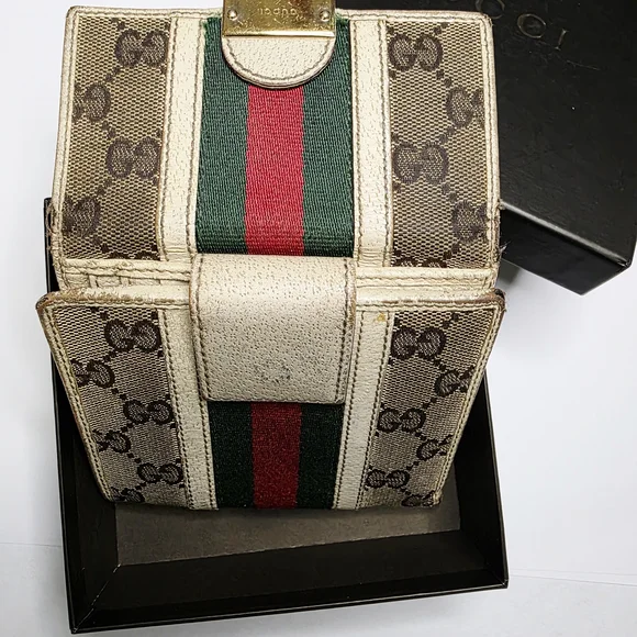 AUTHENTIC GUCCI GC CANVAS SHERRY LINE BIFOLD WALLET - Picture 3 of 9